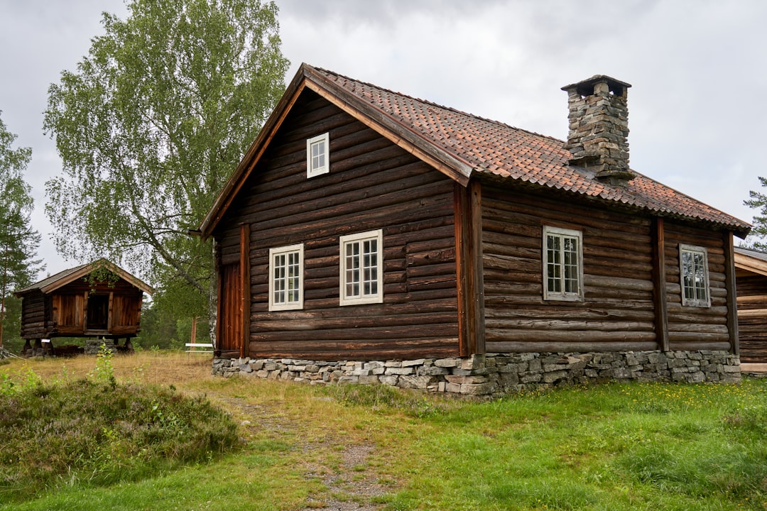 Old traditional wooden log house in the Sigdal skanzen, near to Prestfoss, Norway