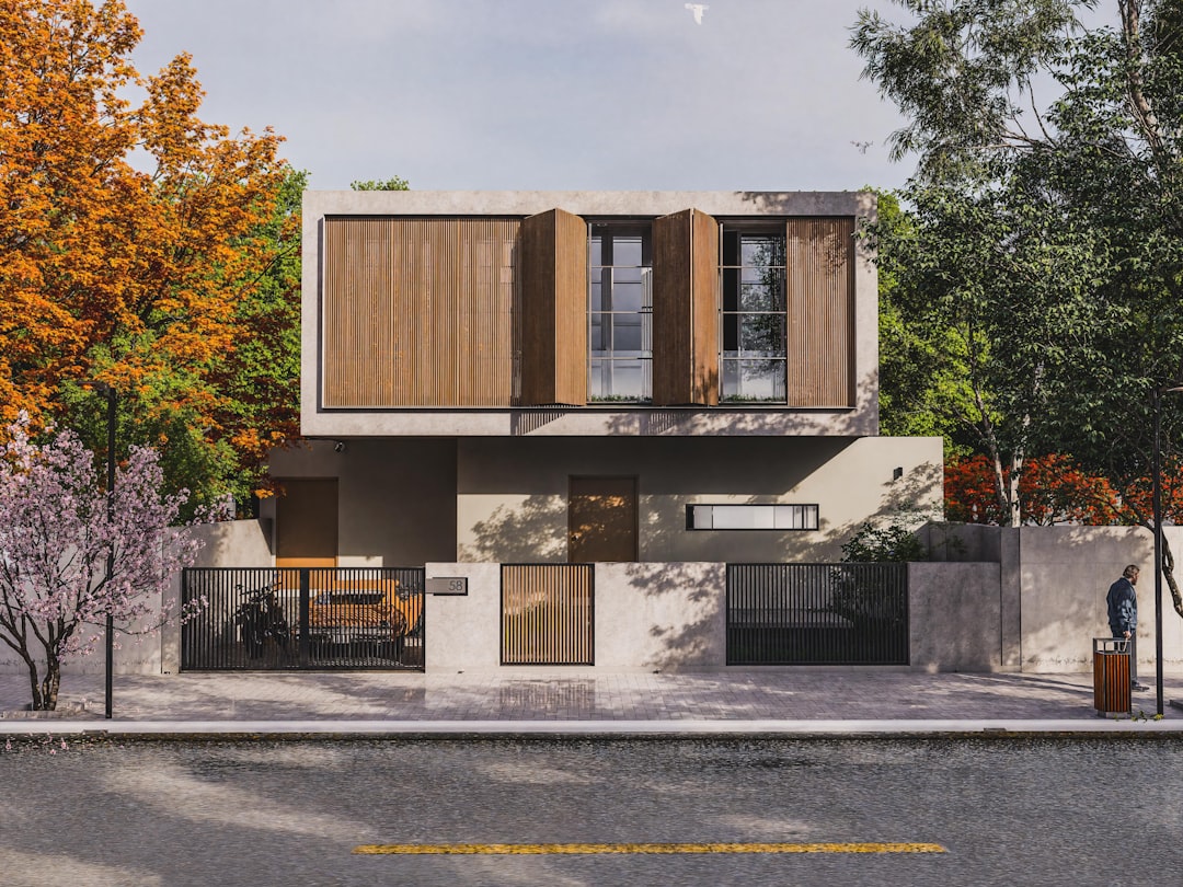 Modern 3D House Exterior with Trees